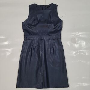Navy blue sleeveless faux leather dress